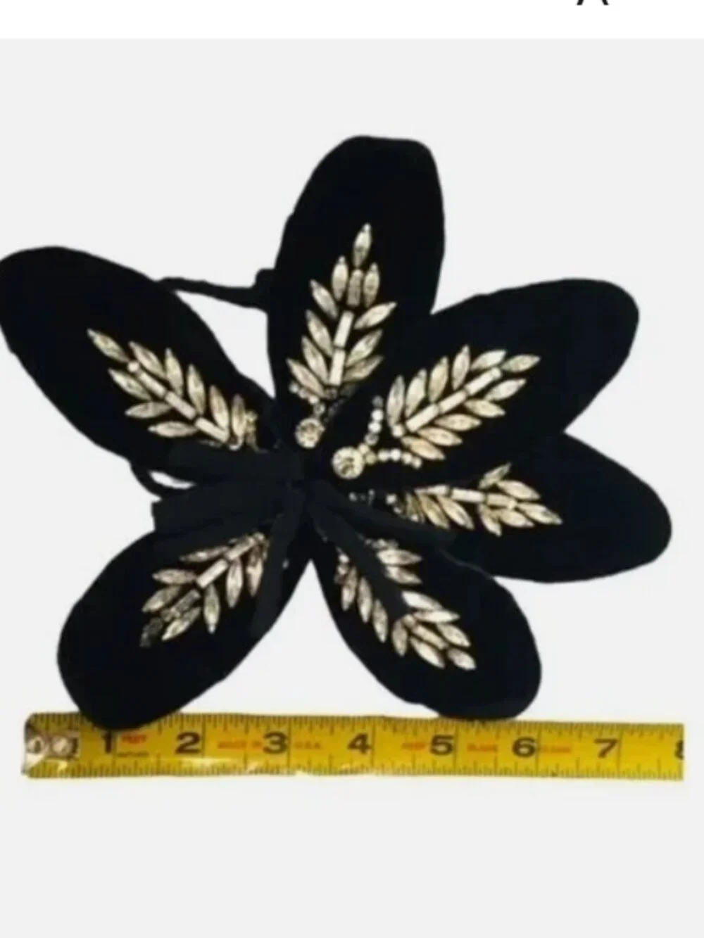 Vintage Black Velvet Rhinestone Flower Clip Brooch Ornament Gothic Glam